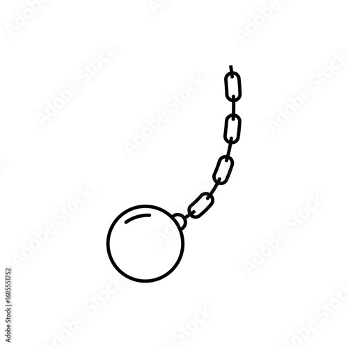 Outline wrecking ball suspended from a chain, symbolizing demolition, force, and destruction tools.