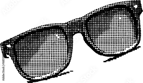 Black and white halftone pattern of sunglasses with retro style design. Vector illustration