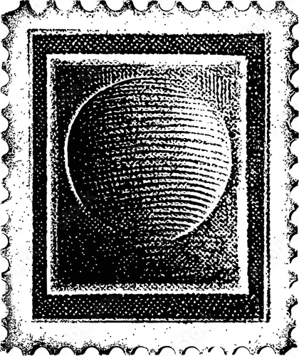 Vintage black and white postage stamp with circular pattern. Vector illustration