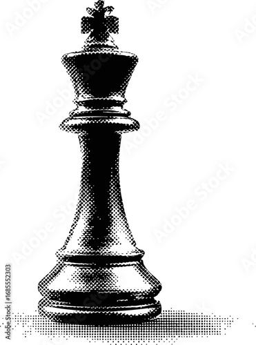 Monochrome illustration of a chess king with dot pattern effect. Vector illustration