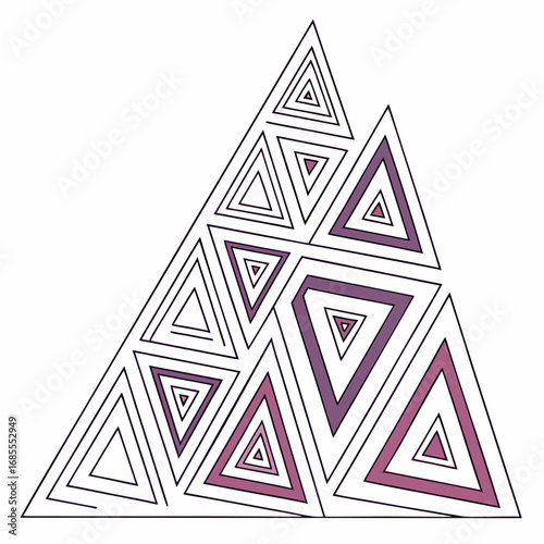 Abstract geometric mountain range composed of nested triangles with purple gradient fill