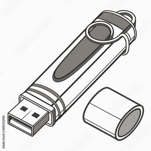 Clean illustration of a usb flash drive with its cap removed ready for data transfer