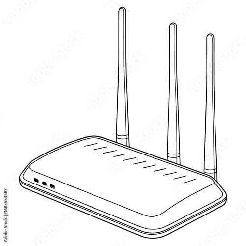 Modern wireless router with three antennas depicted in a clean line art illustration on a white background
