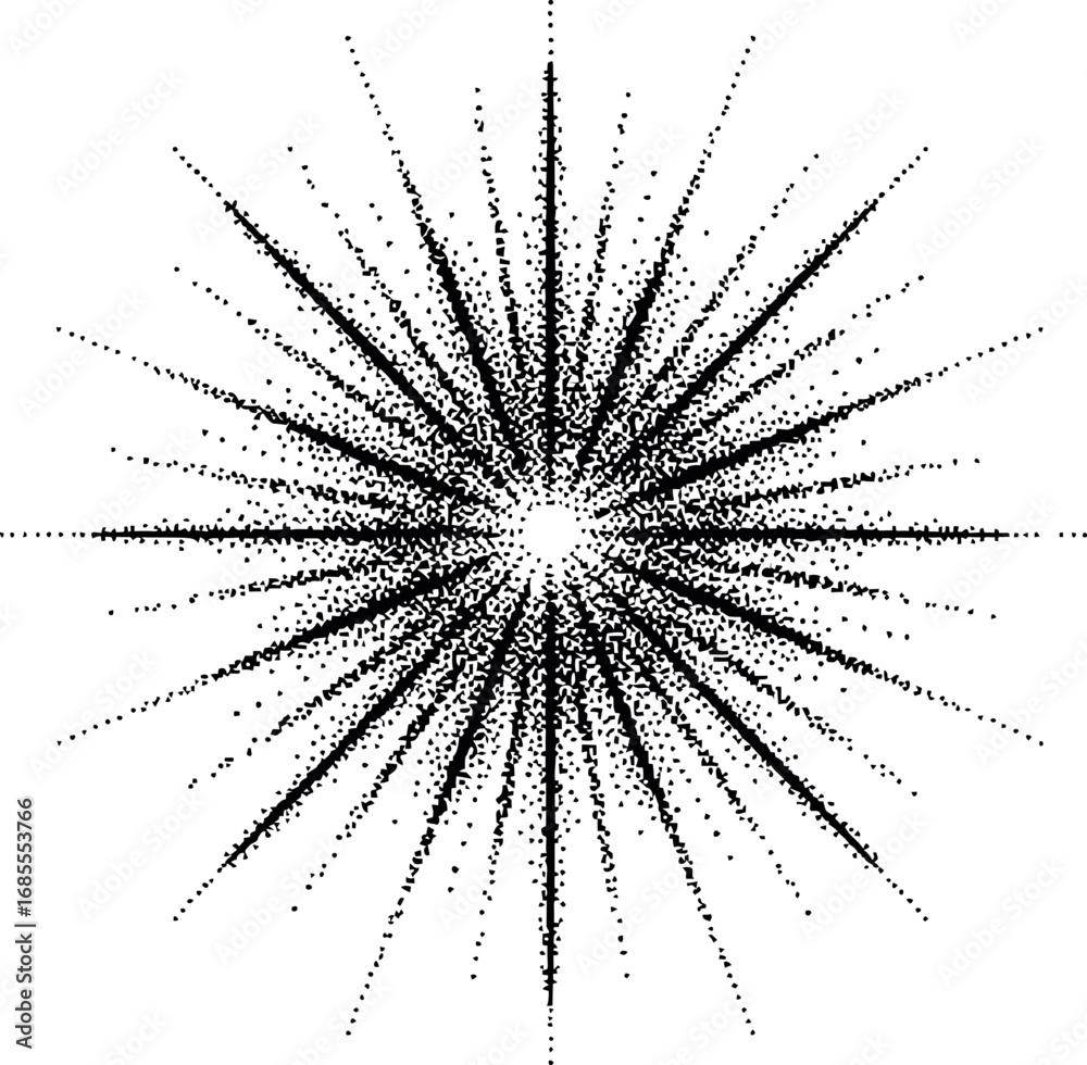 Obraz premium Abstract black halftone starburst pattern on white background. Vector illustration