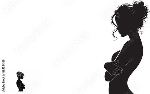 Elegant Silhouette of a Woman in Contemplation on White Background Beauty and Femininity Illustration Artwork Design