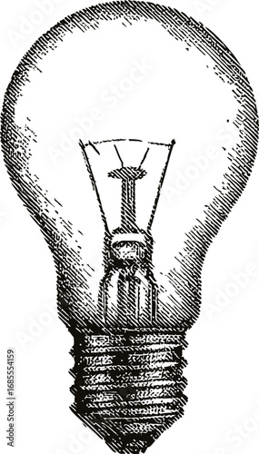 Vintage sketch of a light bulb with detailed etching and crosshatch design. Vector illustration