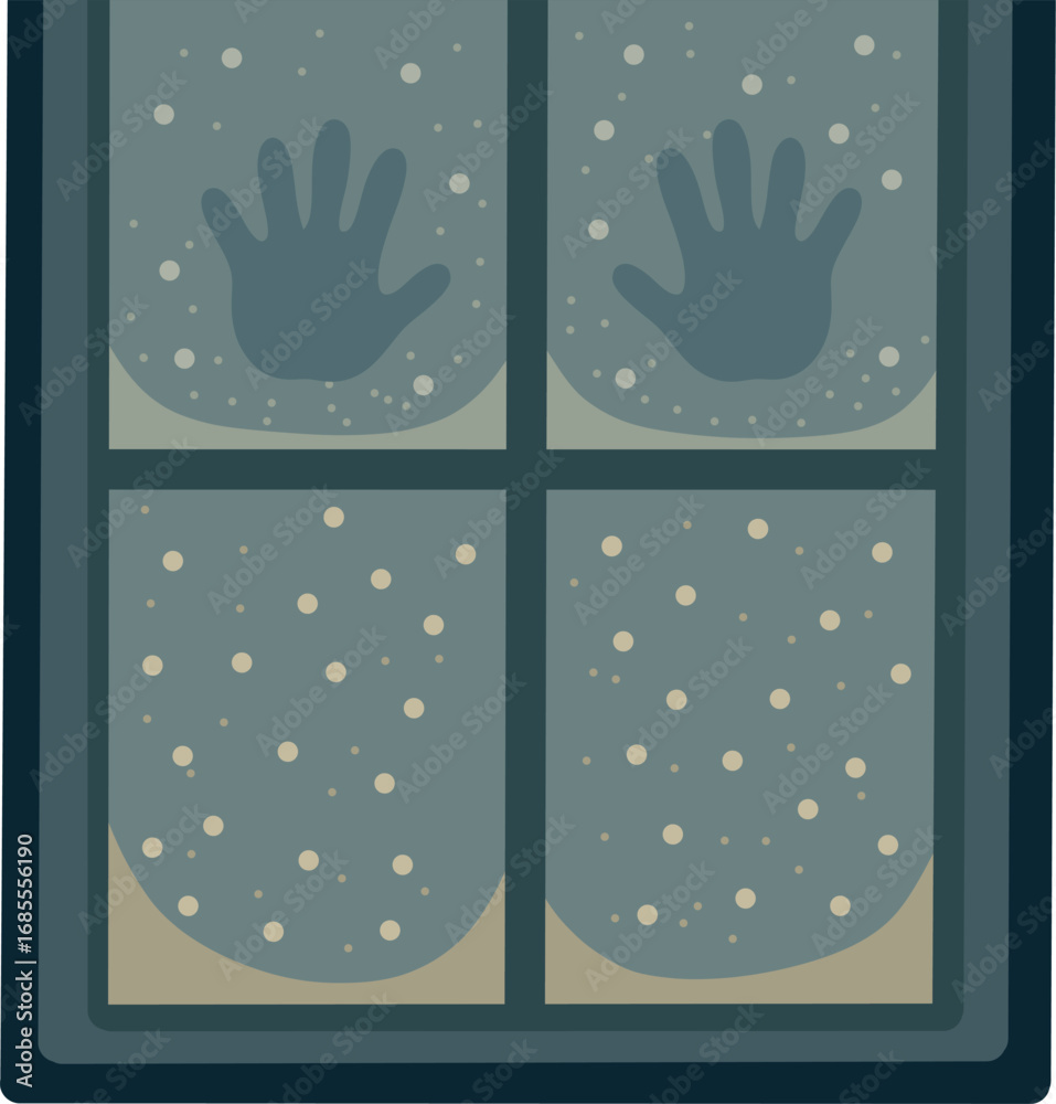 Obraz premium Handprints on Snowy Window