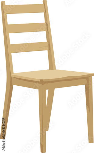 Vector illustration of simple wooden chair with slatted backrest and flat seat, minimal furniture design for home, office, dining, interior, decoration use