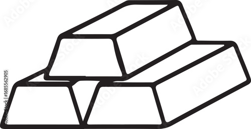 A simple, black-and-white line drawing of three gold bars. 