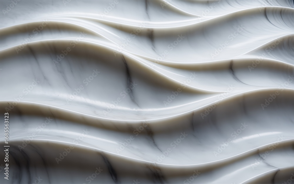 Obraz premium Close up of flowing white and gray marbled fabric waves