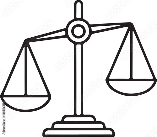 A simple, black-and-white line drawing of a classic scale of justice. This clean, graphic icon is a universal symbol for justice, balance, law, and fairness.