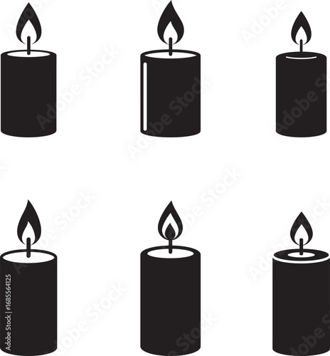 Candle Icons Set Black and White Vector Illustration