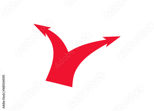 The bold red, curved arrow splits, symbolizing strategy, attack, and combat movement in war scenarios.