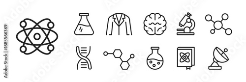 Science outline icon set, vector symbols of molecules and research. Vector illustration