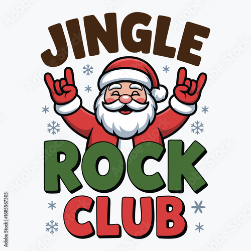 Jingle Rock Club Santa Claus T-Shirt Design Funny Retro Santa Christmas Vector