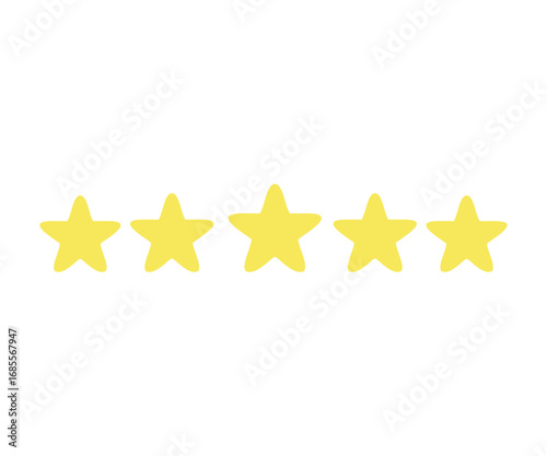 5 gold stars quality rating. 5 Yellow star product quality rating vector design and illustration on white or transparent background. 
