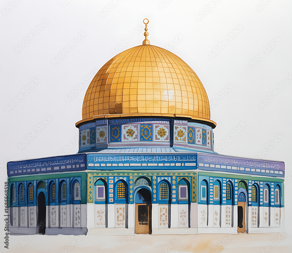 Obraz premium Iconic dome of the rock mosque in jerusalem with golden dome