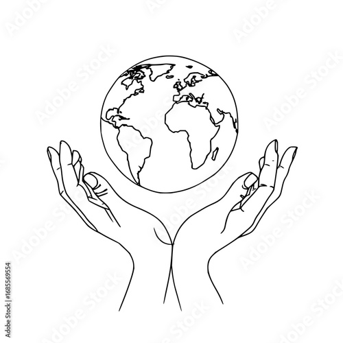 Earth day drawing of hands holding globe vector illustration for environmental awareness and sustainability 100