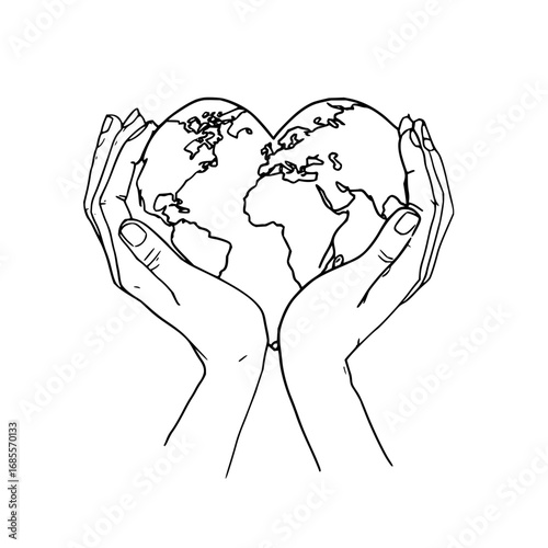 Hands holding earth drawing vector illustration save the planet graphic design world environment day concept