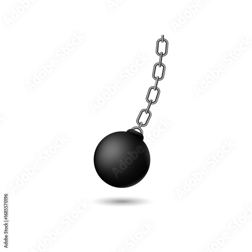 A wrecking ball hangs from a chain, representing demolition and force in construction work.