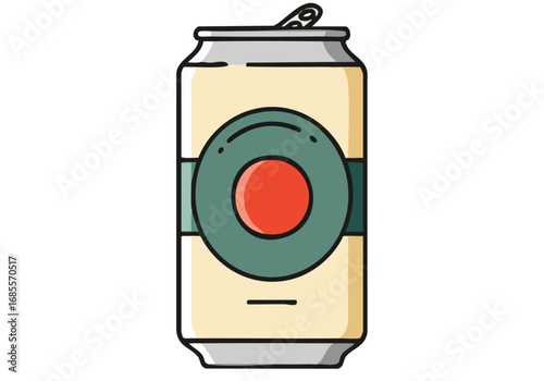 A stylized can craft icon, featuring a silver can with a circular label and red accents. Clean, modern design. Ideal for digital projects and branding.