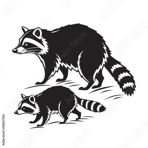 Vector Illustration of Two Raccoons Mother and Cub