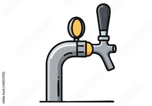 A stylized tap flow icon featuring a chrome faucet with a dark beer stream. Clean, modern design. Ideal for website graphics and app interfaces.