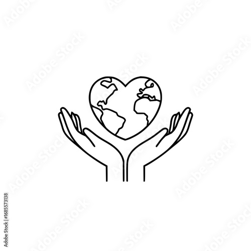 Hands holding heart shaped earth globe vector illustration for world environment day and love for planet