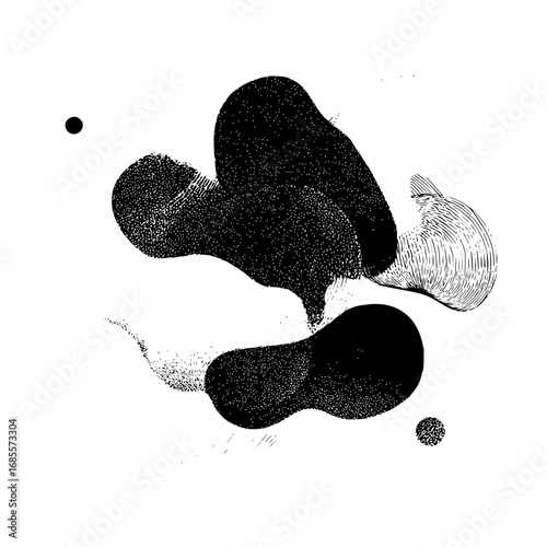 Abstract black and white ink blobs vector design element for modern art and graphic design projects usage