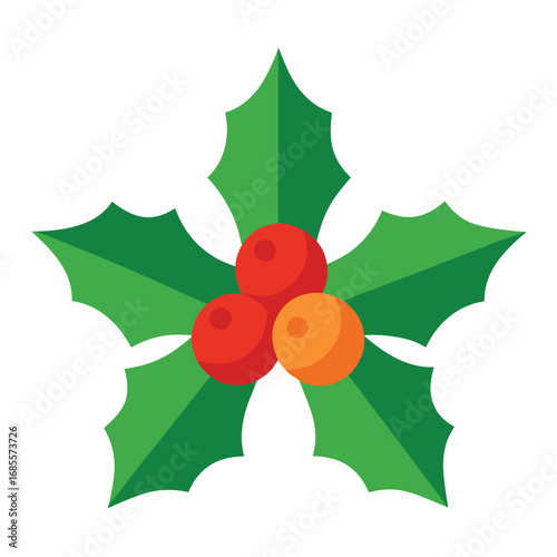 Festive christmas holly leaves with red berries and green foliage