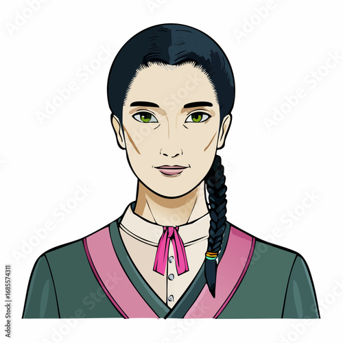 timeless korean vintage beauty in strawberry braid cream burgundy dress and pink gloves doll-like charm vector