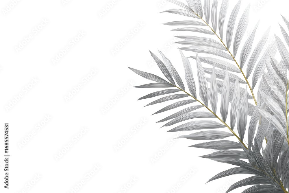 Naklejka premium Close-up of elegant white palm fronds against black