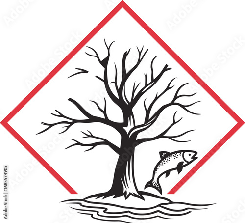 Environmental hazard symbol dead tree fish ecosystem damage vector