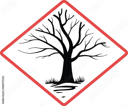 Dead tree and fish symbol environmental hazard warning vector