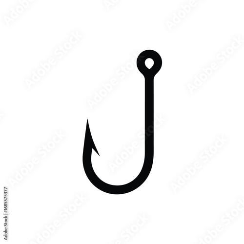 Simple black fishing hook isolated on white background