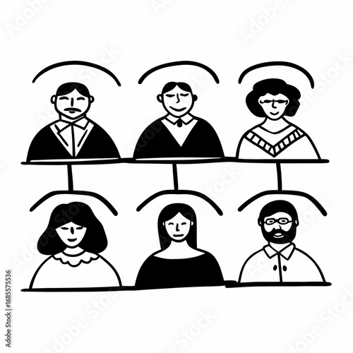 Family tree with people connected representing genealogy and ancestral connections