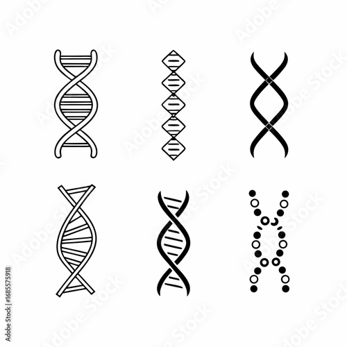 Collection of dna molecule illustrations featuring double helix and genetic code
