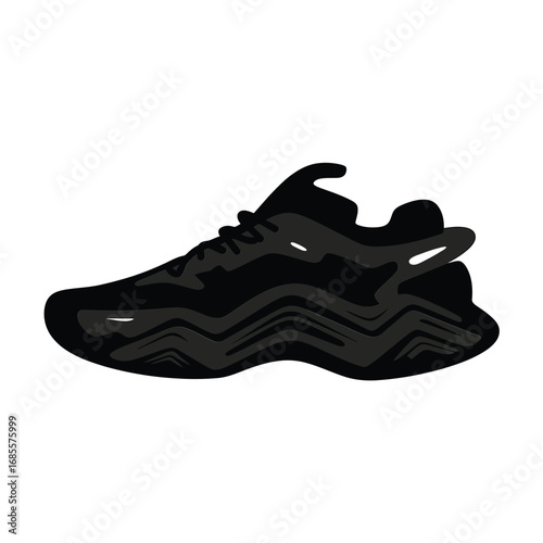 Modern black athletic shoe with wavy sole design