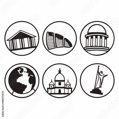 Collection of world landmarks icons for travel and cultural designs