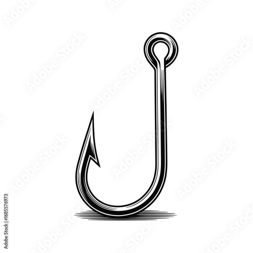 Detailed illustration of a single fishing hook with a sharp point