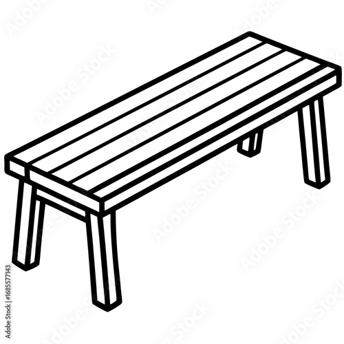 Minimalist Wooden Bench Line Art