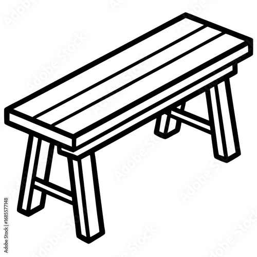 Minimalist Wooden Bench Line Art
