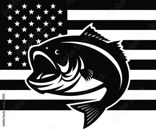 a bold monochrome illustration of a largemouth bas.eps