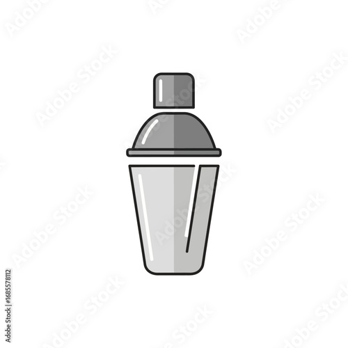 Illustration of a gray cocktail shaker with a lid on a white background in a simple and clean style