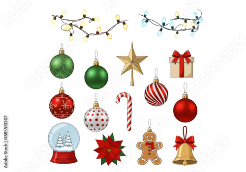 Colorful Christmas Ornaments and Decorations PNG on Transparent Background