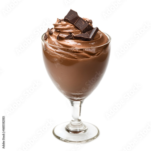 Rich Chocolate Mousse in Glass with ice isolated on a transparent background.