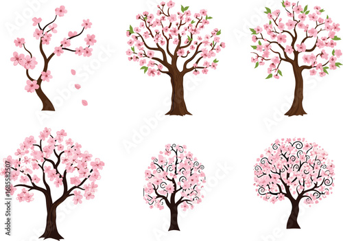 PrintCherry blossom tree vector illustration, pink spring floral trees, blooming flower tree clipart for nature design, seasonal artwork, digital download collection