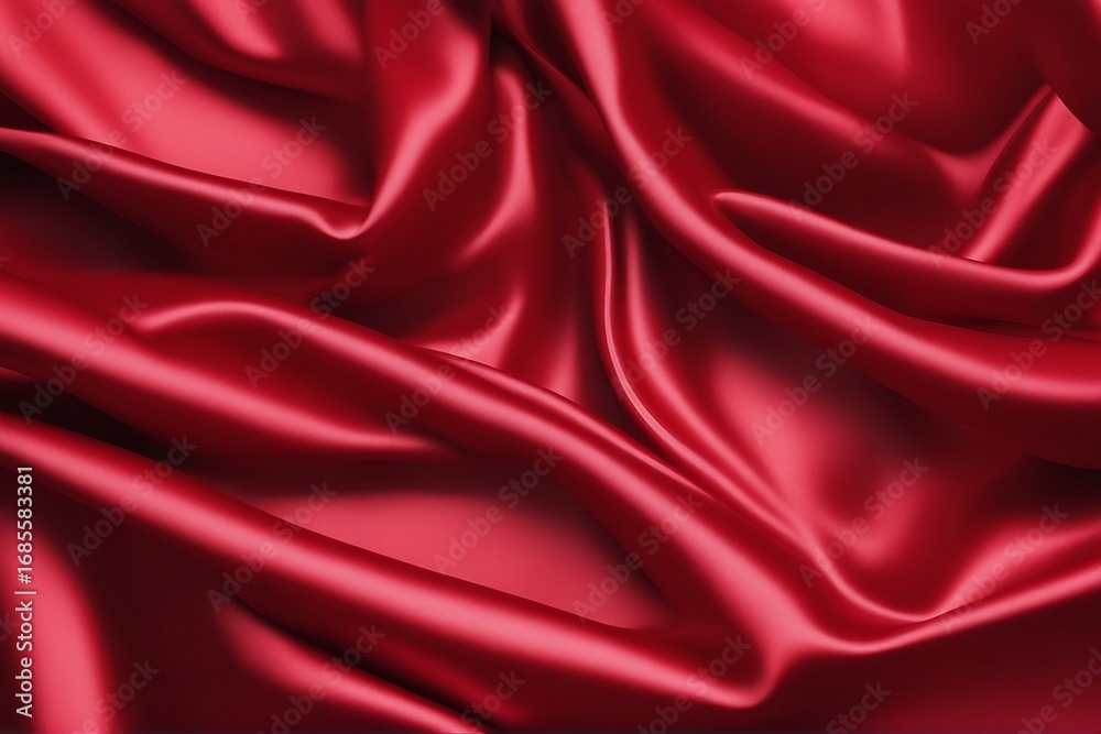 Obraz premium Luxurious Red Satin Fabric Background with Smooth and Shiny Texture. Generative AI