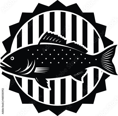 a highly detailed black and white bass fish illust.eps