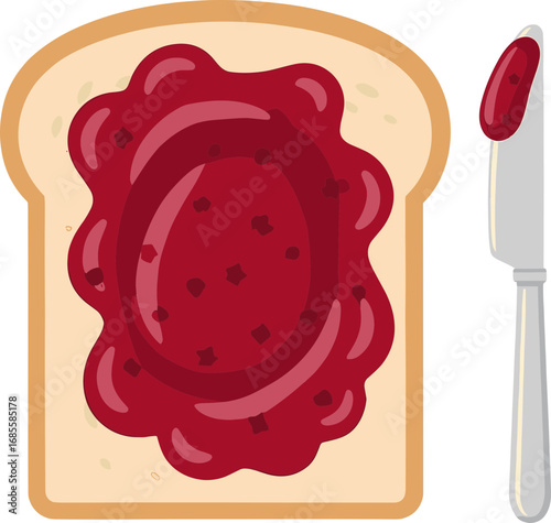 Bread with Cranberry Jam and Knife Icon Vector Illustration